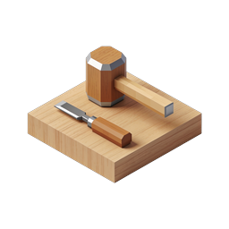 Carpentry Tools Isometric Icon - Mallet & Chisel 3D