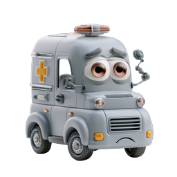 Cartoon Ambulance Character Icon - 3D Clay Style