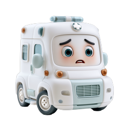 Cute Cartoon Ambulance Character Icon - 3D Medical