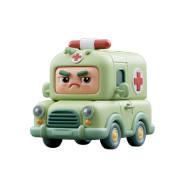 Cute Cartoon Ambulance Character 3D Medical Icon