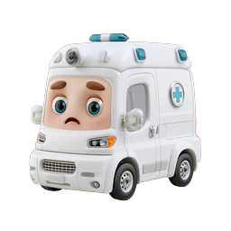 Cartoon Ambulance Character 3D Render Icon