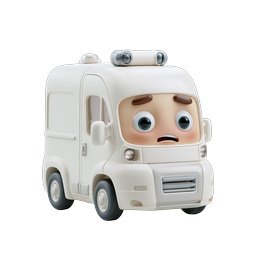 Cartoon 3D Ambulance Character Icon - Clay Style