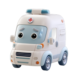 Cute Cartoon Ambulance Character Icon | 3D Medical