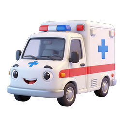 Cute Cartoon 3D Ambulance Icon - Emergency Medical