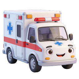 Cartoon Ambulance Icon - Cute 3D Medical Emergency Vehicle