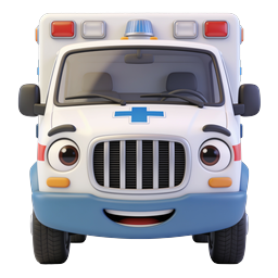 Cute Cartoon Ambulance Character Icon - 3D Medical