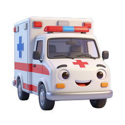 Cute Cartoon Ambulance Icon - 3D Medical Emergency Vehicle