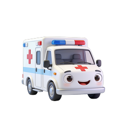 Cute Cartoon 3D Ambulance Medical Icon