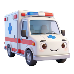 Cute Cartoon 3D Ambulance Icon - Medical Emergency