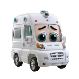 Cartoon Ambulance Van 3D Icon - Expressive Character