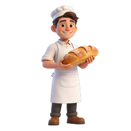 Friendly Cartoon Baker Character with Fresh Bread Illustration