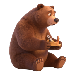 Cute Cartoon Brown Bear with Toy Airplane - 3D Icon