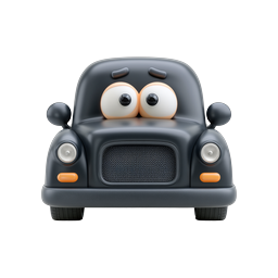 Cute Cartoon Black Car Character Icon - 3D Clay Style