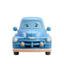 Cute Cartoon Blue Car Character Icon - 3D Rendered
