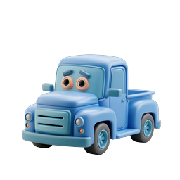 Cute Cartoon Blue Pickup Truck Icon - 3D Rendered
