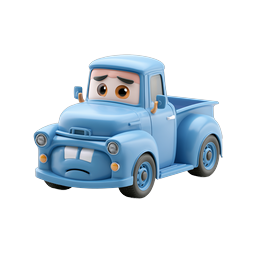 Cute Cartoon Blue Pickup Truck Character Icon