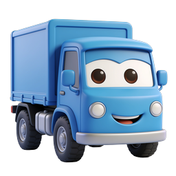 Cute Cartoon Blue Delivery Truck Character Icon