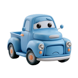 Cute Cartoon Blue Pickup Truck Icon - 3D Clay Style