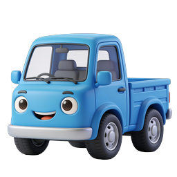 Cute Cartoon Blue Pickup Truck Icon - 3D Render