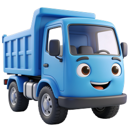 Cute Cartoon Blue Dump Truck Icon - 3D Character Design