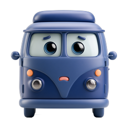 Cute Cartoon Blue Van Icon | 3D Transport Character