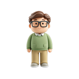 3D Cartoon Boy Character with Glasses Icon