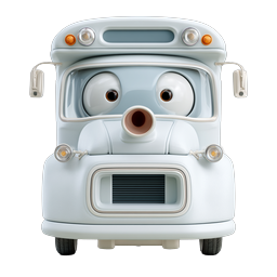 Cute Cartoon Bus Character Icon - 3D Clay Style