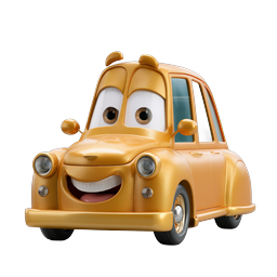 Cute Cartoon Car Character - 3D Golden Vehicle Icon