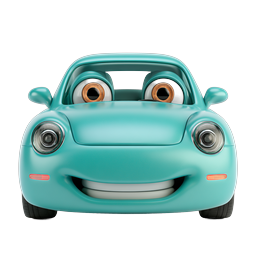 Friendly Cartoon Car Character 3D Icon