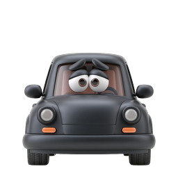Cute Cartoon Car Character with Expressive Face - 3D Icon
