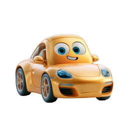 Cute Cartoon Car Character Icon - 3D Animated Vehicle