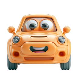 Cute Cartoon Orange Car Character 3D Icon