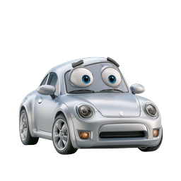 Cute Cartoon Car Character Icon - 3D Rendered