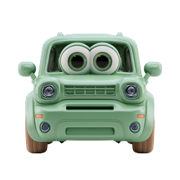 Cute Cartoon Car Character Icon - 3D Mint Green Vehicle Mascot