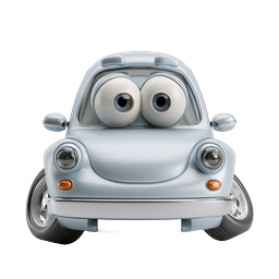 Cute Cartoon Car with Big Eyes - 3D Vehicle Icon