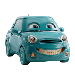 Cheerful Cartoon Car Icon | 3D Animated Vehicle Illustration