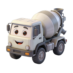 Cartoon Cement Mixer Truck - Cute 3D Clay Style Icon
