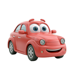Carro de Personagem de Desenho Animado Amigável - Veículo Vermelho Renderizado em 3D