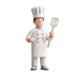 Cartoon Chef Character 3D Icon with Spatula