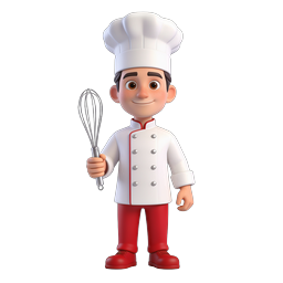 Cartoon Chef Character with Whisk - 3D Rendered Icon