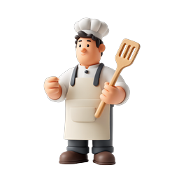 Friendly Cartoon Chef Character with Wooden Spatula 3D Icon