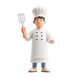 Cute 3D Cartoon Chef Character with Spatula Icon