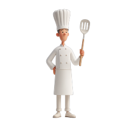 Icona personaggio chef cartoon 3D con spatola