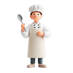3D Cartoon-Koch-Charakter mit Löffel Icon