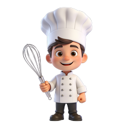 Icona personaggio chef cartoon con frusta | Design culinario 3D