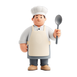 Cute Cartoon Chef Character with Spoon 3D Icon