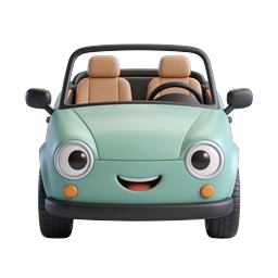 Cute Cartoon Convertible Car Icon - 3D Character Design