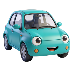 Cute Cartoon Teal Car Icon - 3D Rendered Vehicle