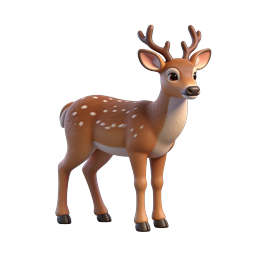 뿔이 있는 귀여운 만화 사슴 3D 아이콘