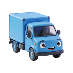 Cute Blue Cartoon Delivery Truck Icon - 3D Clay Style